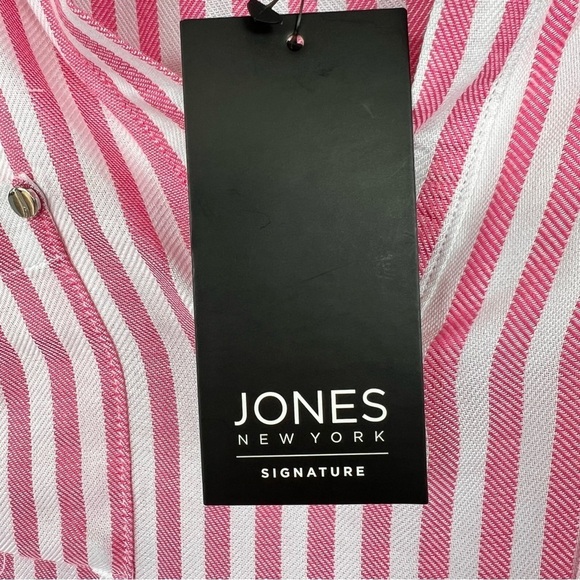 NWT Jones New York Pink & White Pinstripe Tunic Blouse Cuffed Sleeves, Smallββββ - Picture 6 of 8